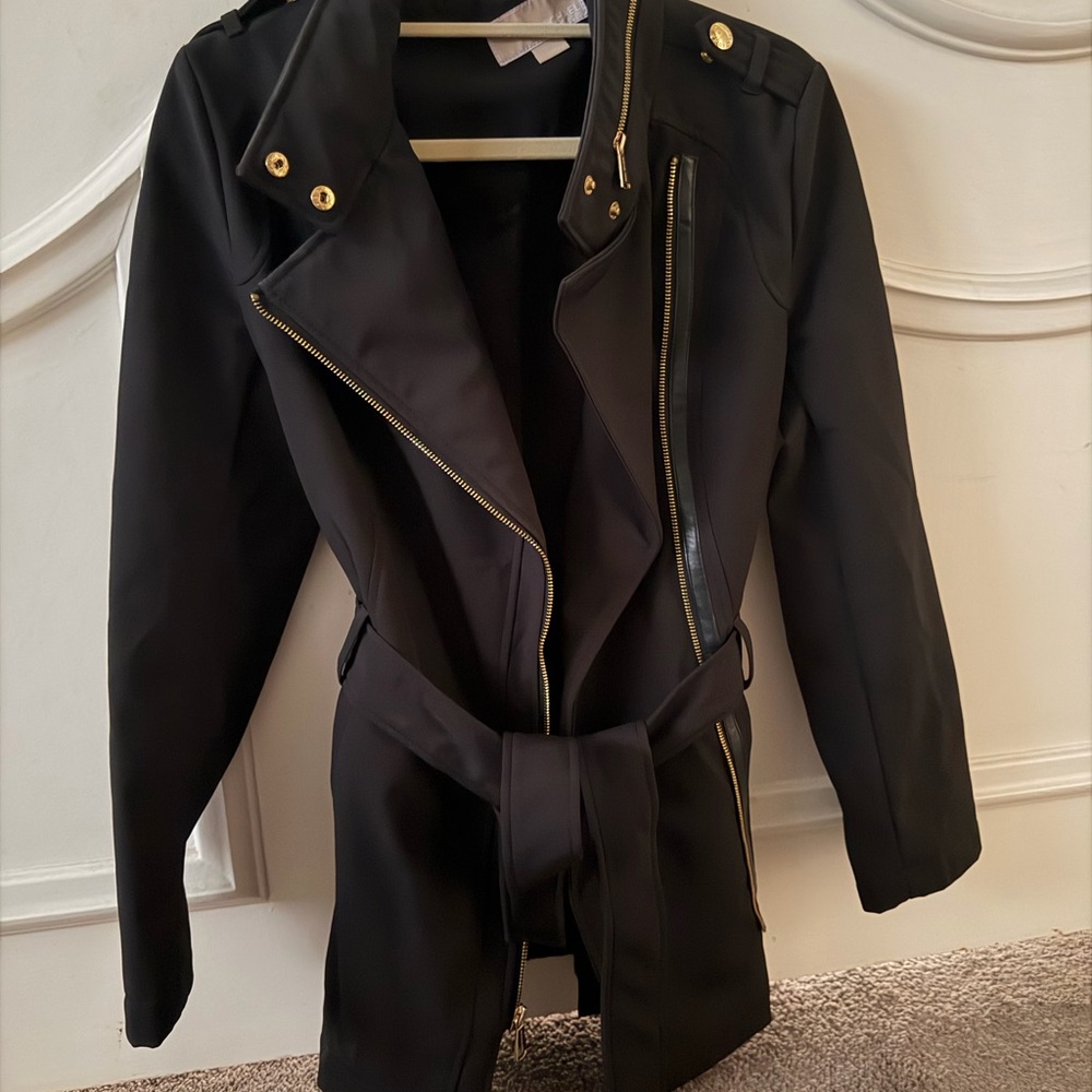 Michael Kors Black Trench Coat with Gold Hardware